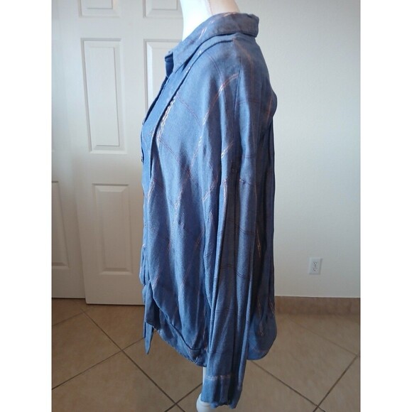 Women’s Democracy blue plaid button down tie front blouse size 2X - Picture 4 of 14